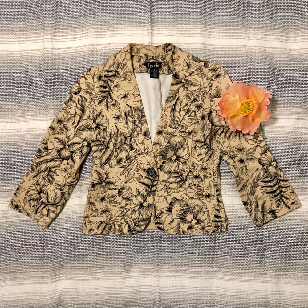 Rafaella Floral Print Blazer-Jacket ~ Sz 4 ~ Beige